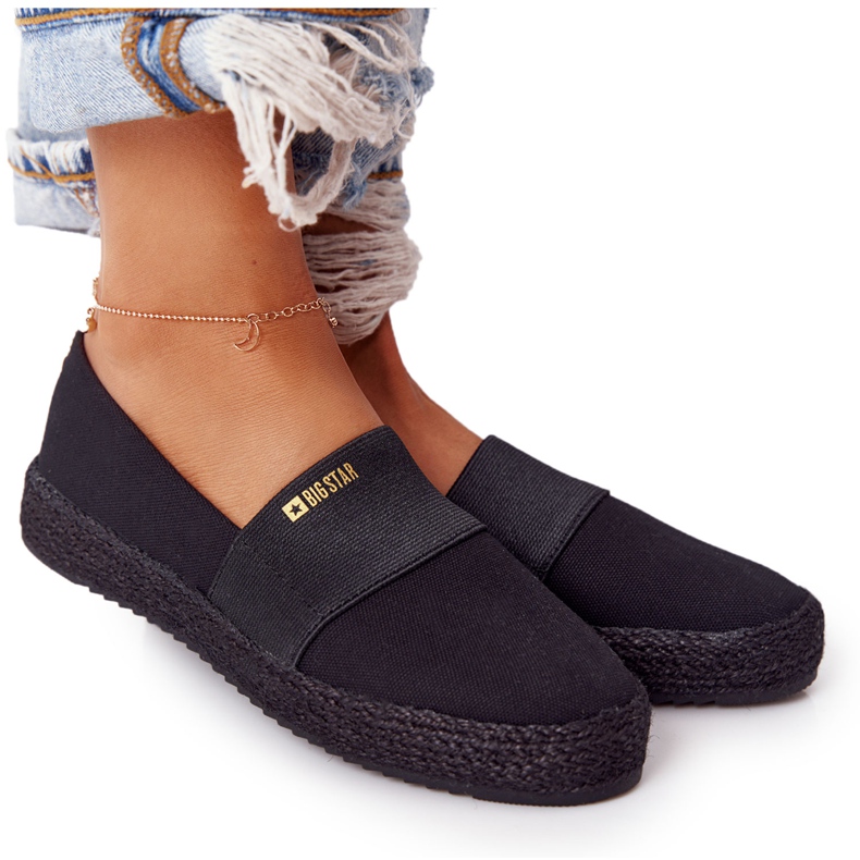 Schwarze Espadrilles auf geflochtener Sohle Big Star HH274482 golden