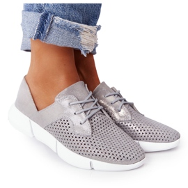 EVE Damen Leder Sportschuhe Grau Tagesausflug silber-