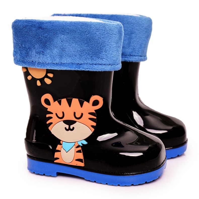Schwarze warme Regenstiefel für Kinder mit einem Tiger