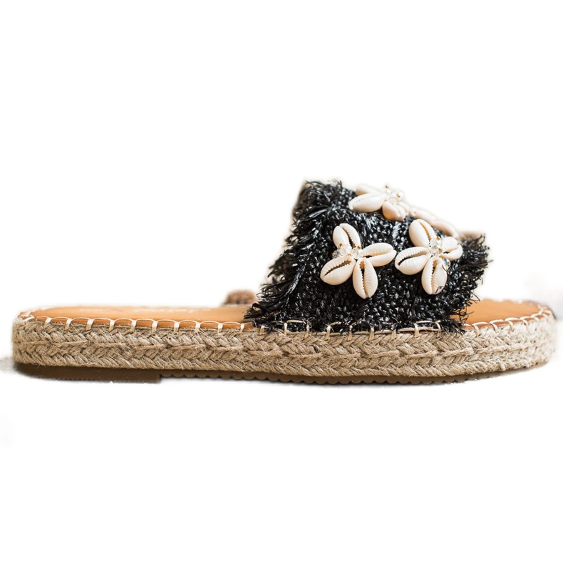 Seastar Espadrilles, geflochtene Flip-Flops mit Muscheln beige schwarz