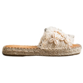 Seastar Espadrilles, geflochtene Flip-Flops mit Muscheln beige