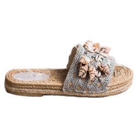 Seastar Hausschuhe auf der Plattform mit Muscheln beige grau