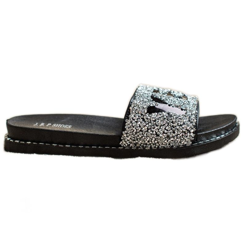 SHELOVET Modische Flip-Flops mit Kristallen schwarz silber-