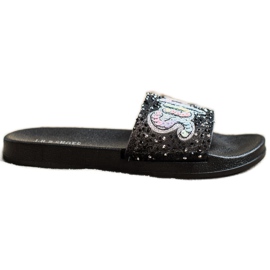 SHELOVET Super Pailletten Hausschuhe schwarz