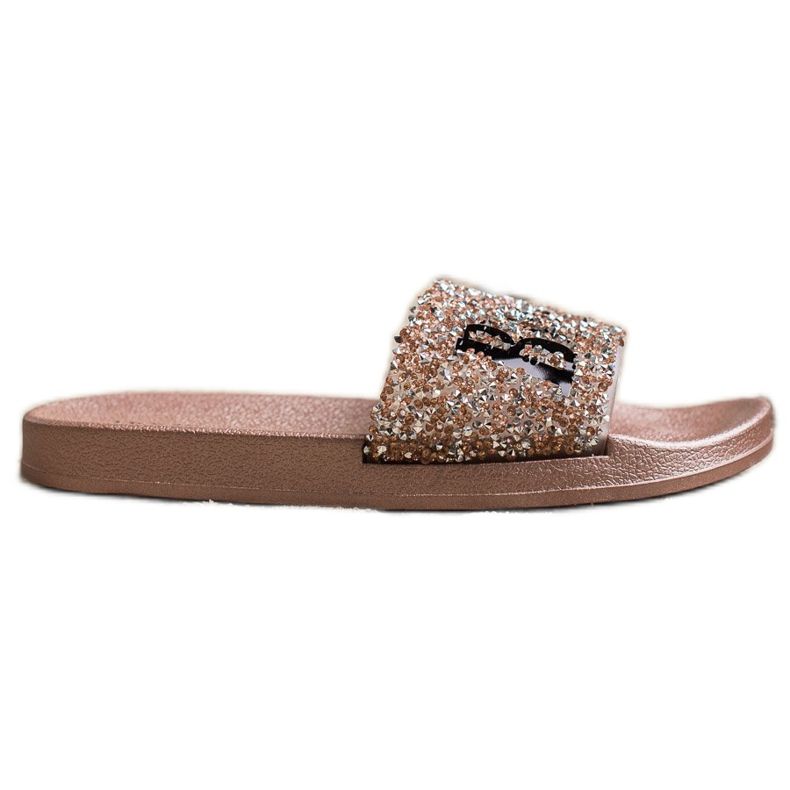 SHELOVET Schöne Flip-Flops mit Kristallen golden