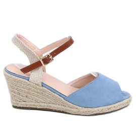 Blaue Espadrilles mit offener Spitze 77-207 Blau beige braun