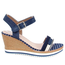 Navy Sandalen mit Keilabsatz A89832 Blau marineblau