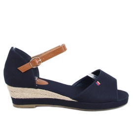 Tommy Sandalen auf niedrigem Keilabsatz blau BL-362 Navy braun marineblau