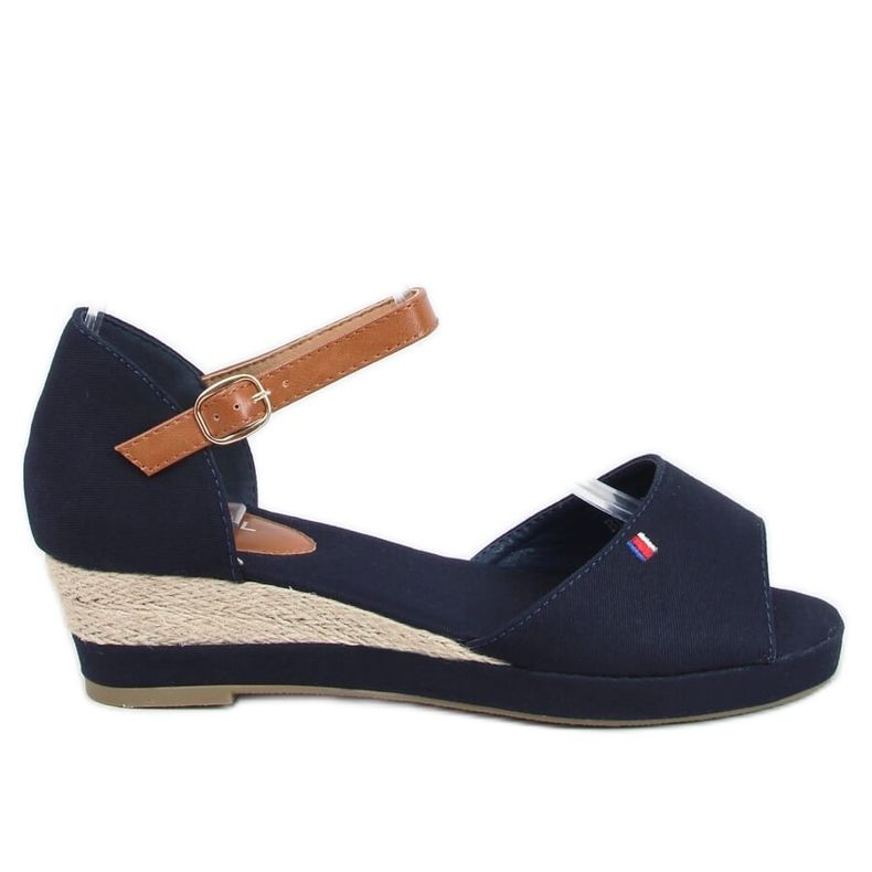 Tommy Sandalen auf niedrigem Keilabsatz blau BL-362 Navy braun navy blau