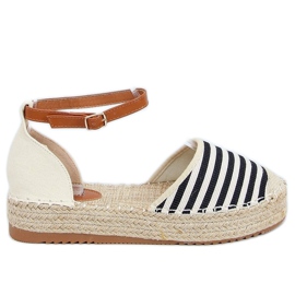 9R108 Schwarz gestreifte Espadrilles beige braun