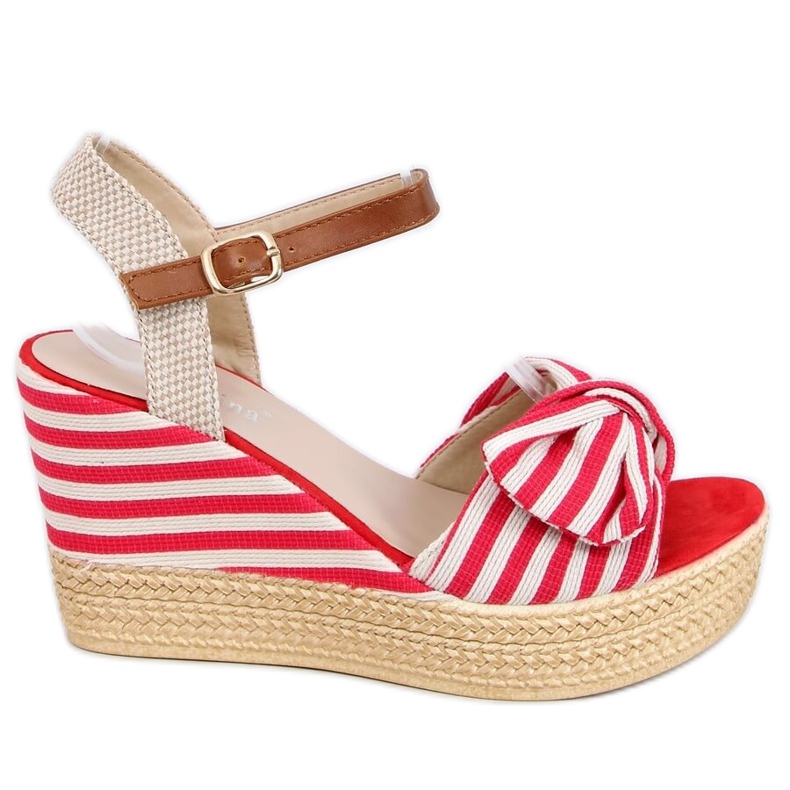Rot gestreifte Keilsandalen A89907 Rot beige braun
