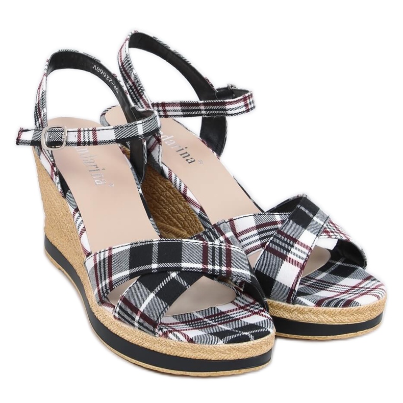 Schwarz karierte schwarze Sandalen A89937 Schwarz