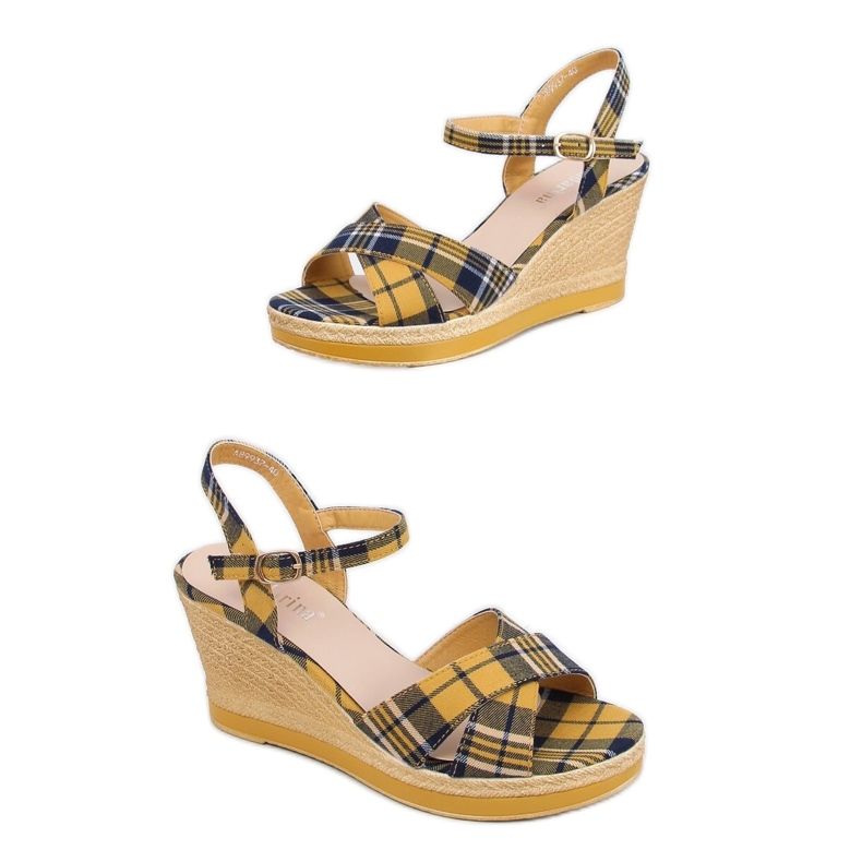 Gelb karierte Keilsandalen A89937 Gelb