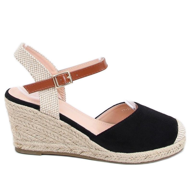 Schwarze Espadrilles auf Keilen 77-206 Schwarz beige braun