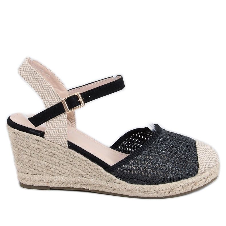 Schwarze Espadrilles auf Keilabsatz DZ8006 Schwarz beige