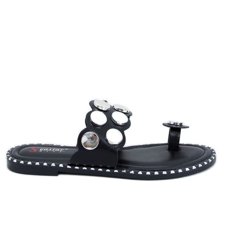 Schwarz SK78P Schwarze Flip-Flops silber-