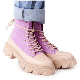 Lewski Shoes Wildleder Stiefeletten Workery Lewski Schuhe 3007-0 Violett beige