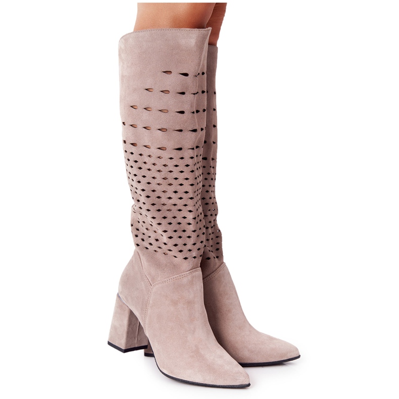 Lewski Shoes Wiosenne Ażurowe Kozaki Lewski Schuhe 2847 / B Beżowe beige