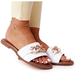 Lederpantoffeln mit Kette Nicole 2652 Weiß