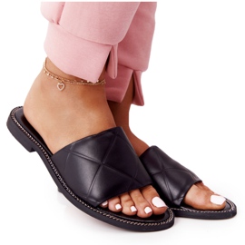 Hausschuhe aus Leder mit Steppung Nicole 2650 Schwarz