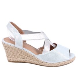 Silber Sandalen Espadrilles auf Keilabsatz Silber 9R38 Silber