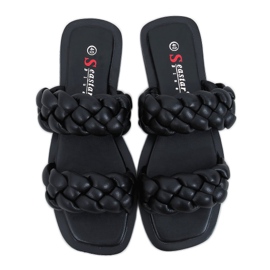 Schwarz JH200 Schwarze Hausschuhe mit geflochtenen Streifen