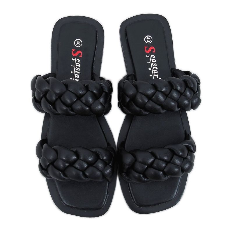 Schwarz JH200 Schwarze Hausschuhe mit geflochtenen Streifen