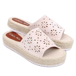 Beige durchbrochene Hausschuhe Espadrilles 99-62A Beige
