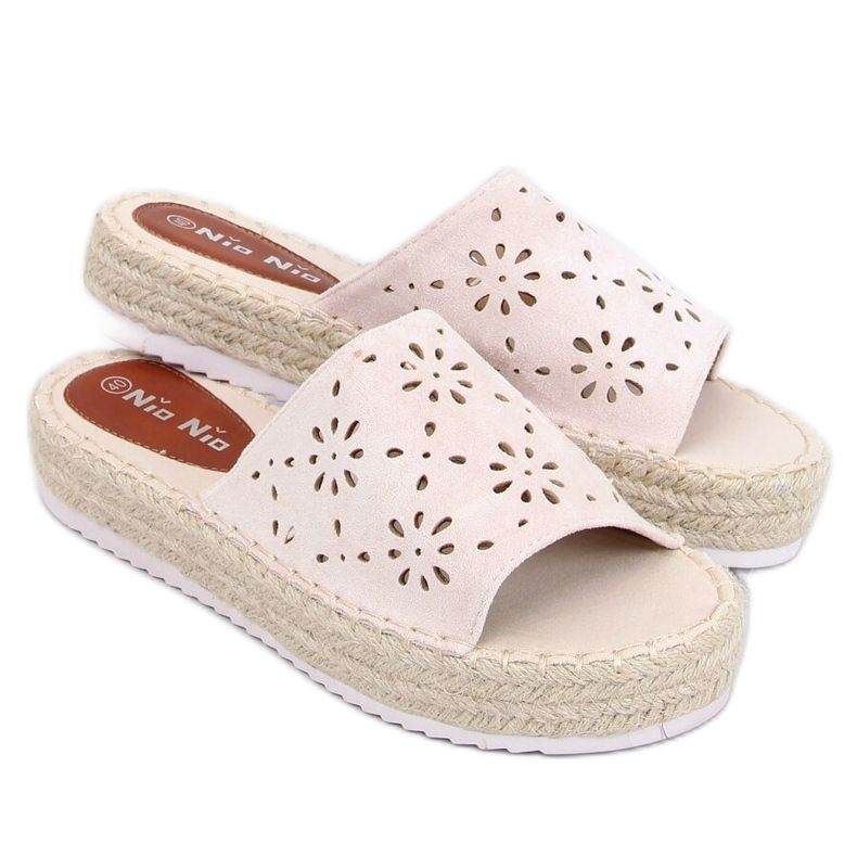 Beige durchbrochene Hausschuhe Espadrilles 99-62A Beige