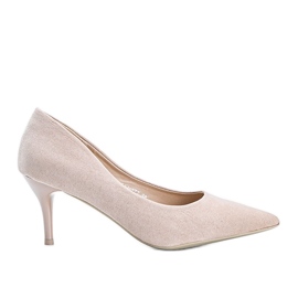 Pinke Pumps auf Stilettoabsatz aus Öko-Wildleder Anissa beige