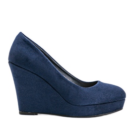 Marineblaue Pumps aus Öko-Wildleder am Keilabsatz Karilla
