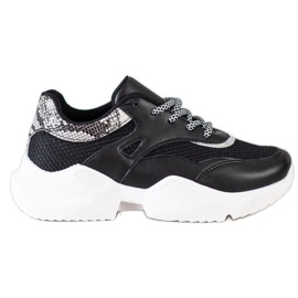 SHELOVET Schwarze Sneakers mit Schlangenmuster