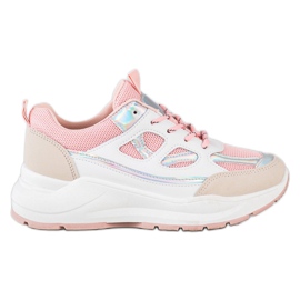 SHELOVET Stylische Sneaker beige weiß rosa silber-