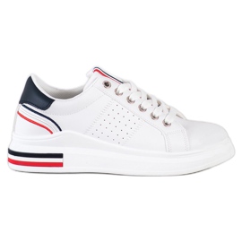 SHELOVET Turnschuhe aus Öko-Leder weiß rot marineblau