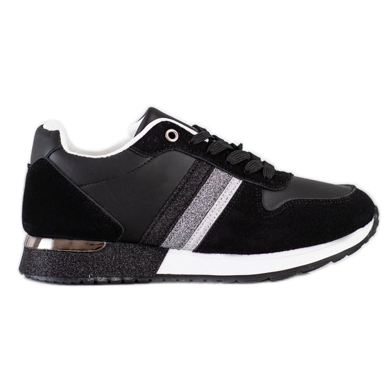SHELOVET Schwarze Sneakers mit Glitzer-Plateau silber-