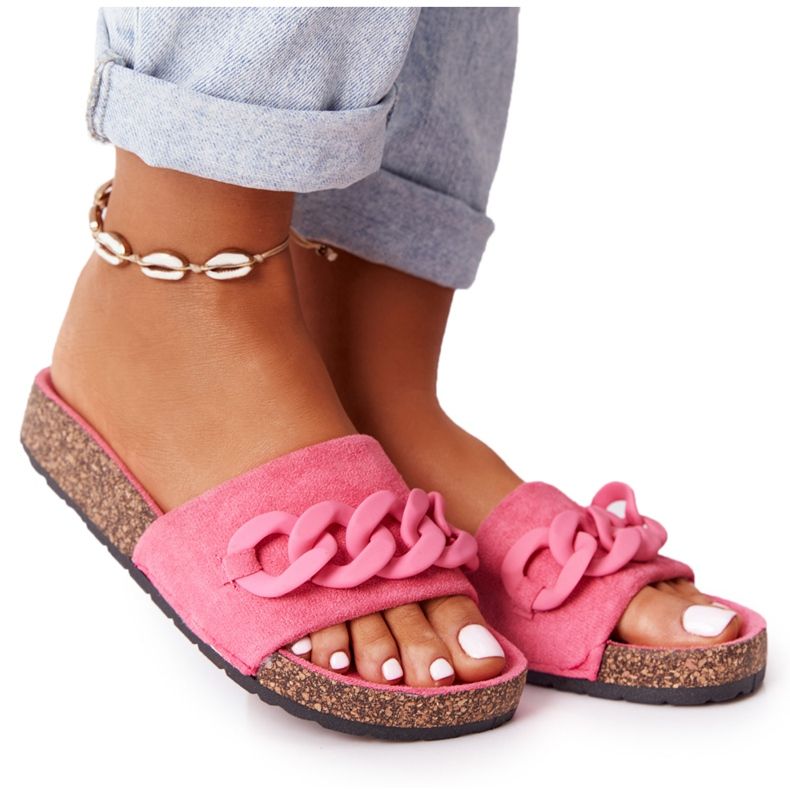 MSMG Rosa Makayla Wildleder Hausschuhe auf der Korksohle