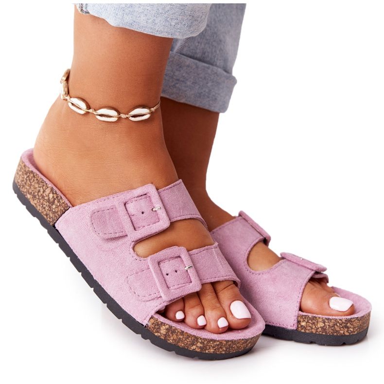 MSMG Wildleder Hausschuhe auf Korksohle Hellviolett Jennifer