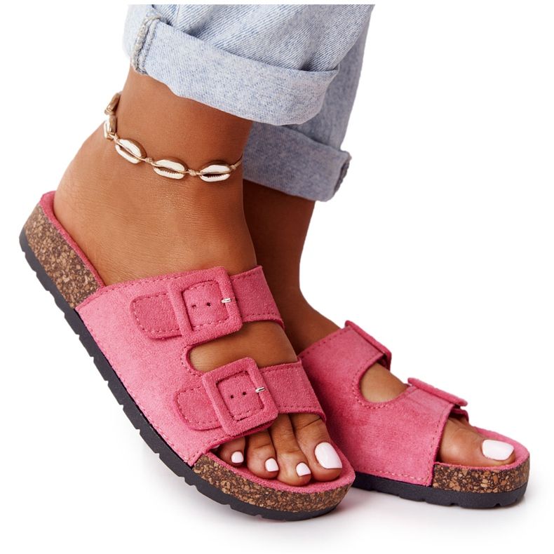 MSMG Rosa Jennifer Wildleder Hausschuhe auf Korksohle