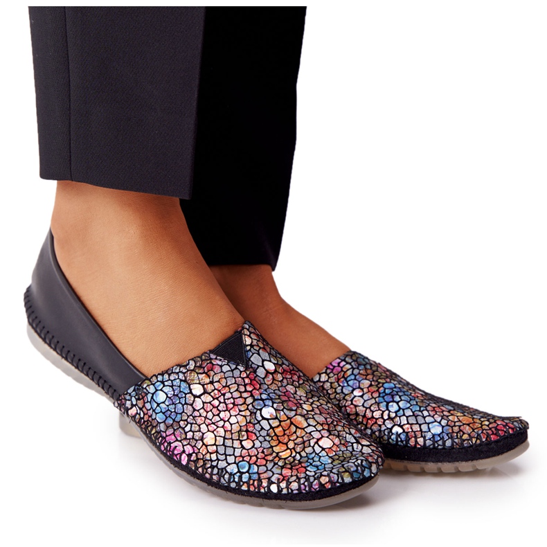 Damen Leder Maciejka 01930-87 Schwarze Ballerinas mehrfarbig