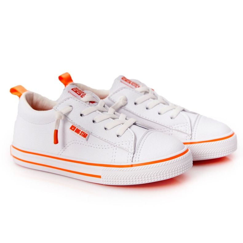 Kinder Sneakers aus Öko-Leder Big Star HH374036 Weiß-Orange