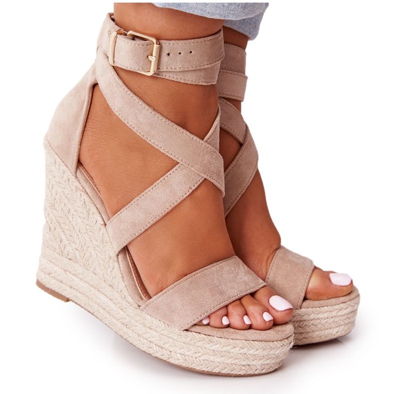 MSMG Beige Lanzarote Keilsandalen mit Zöpfen
