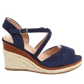 Espadrilles am Keilabsatz mit offener Spitze marineblau FG19 Blau