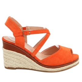 Orange FG19 Orange Espadrilles mit offener Zehenpartie auf Keilabsatz
