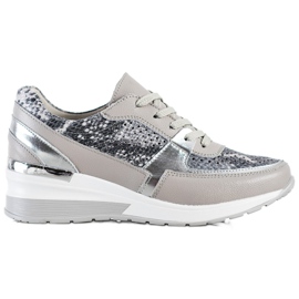 Goodin Graue Sneakers aus Leder mit Schlangenmuster mehrfarbig