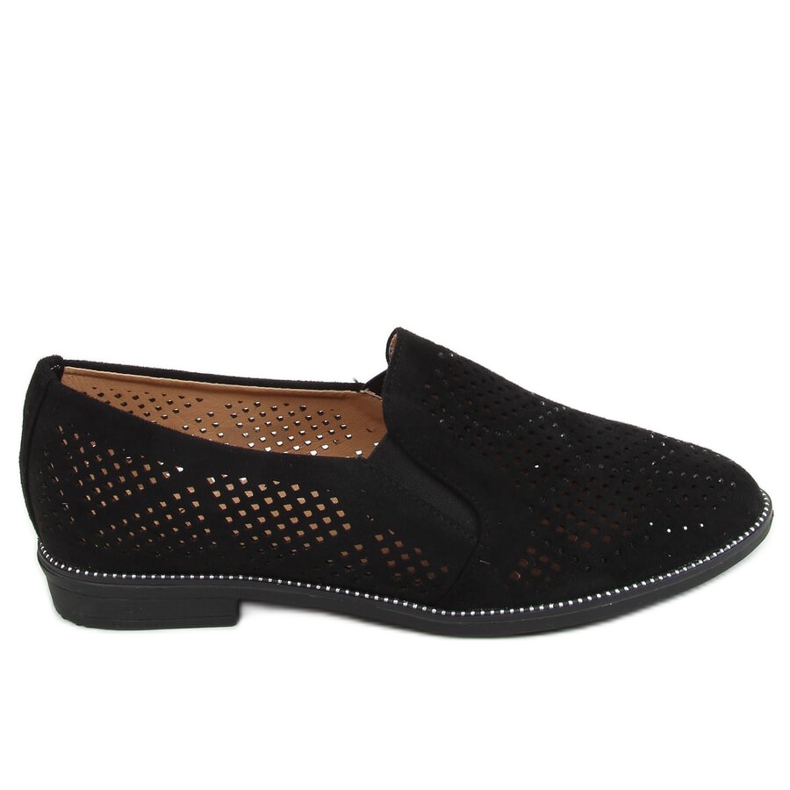 Schwarze durchbrochene Loafer YT-62 Black