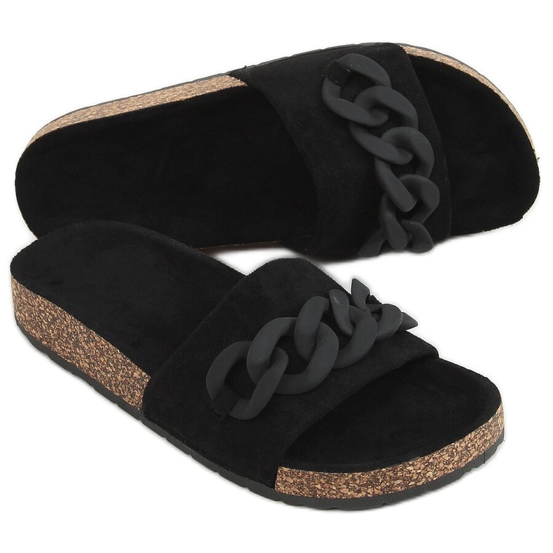 Schwarze Korkhausschuhe mit Kette DZ907 Schwarz