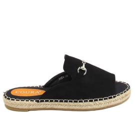 Schwarze Espadrilles-Hausschuhe mit Schnalle 8294 Schwarz