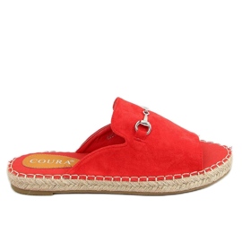 Hausschuhe Espadrilles mit Schnalle rot 8294 Rot