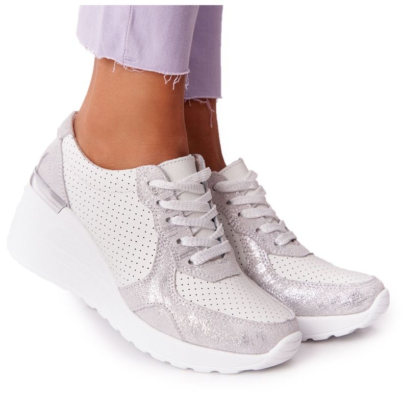 S.Barski Sneakers mit Keilabsatz aus Leder S. Barki Weiß-Silber silber-