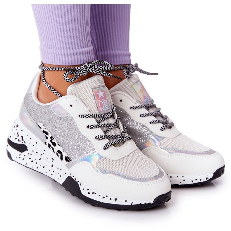 NEWS Damen Sneakers mit Keilabsatz Weiß mit Brokat Avery 21SP26-3974 schwarz silber-